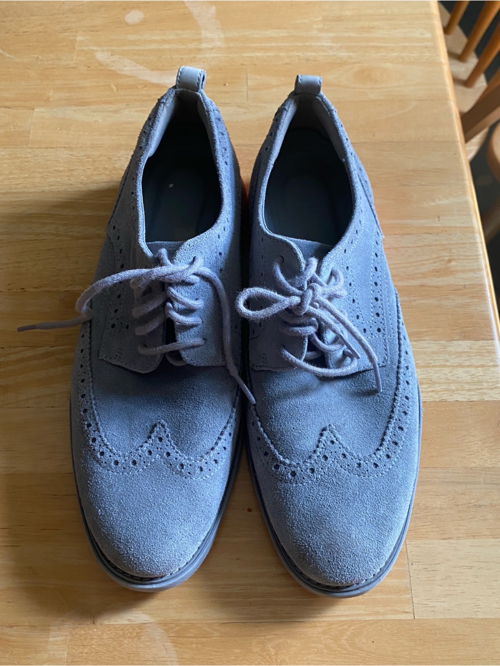 Cole Haan Light Gray Suede Wingtip Derby Shoes